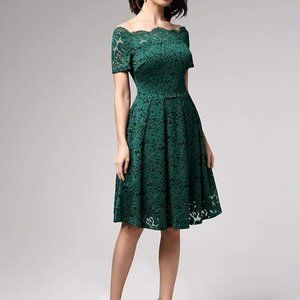 MISSMAY Women's Vintage Floral Lace Short Sleeve Boat Neck Cocktail Party Swing